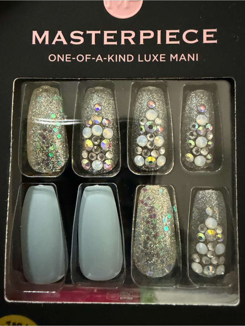 **NWT** One-of-a-Kind Luxe Mani Press-On Nails - Silver Glitter & Light Blue
